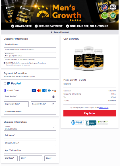 Men's Growth order page